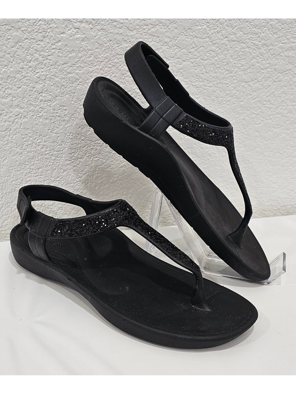 Aetrex Parker Sparkle EVA Arch Support Thong Sandals Black Women's Size 10